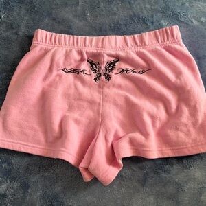 Soft Pink Fleece Lounge Shorts with Black Butterfly Detail